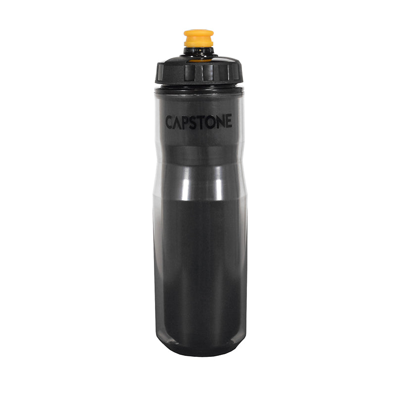 Capstone Sports - Black Thermal Water bottle - Capstone Logo in the top center - Yellow & Black Colorblocked Mouthpiece