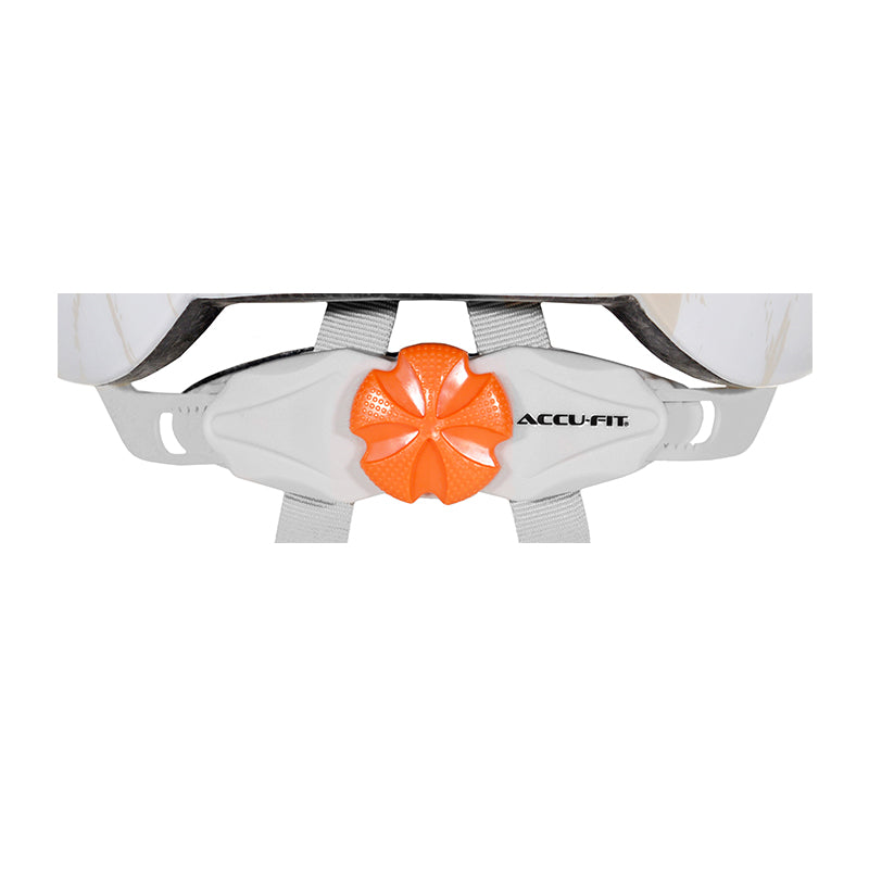 Close up of Orange Accufit Dial - Adult White & Beige Commuter Helmet