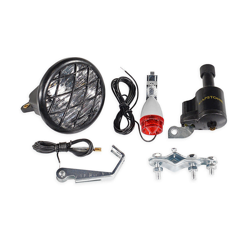 Bicycle Generator Light System - Large Front Headlight and Small Rear Tail Light, with 6 Volt 3 Watt Generator