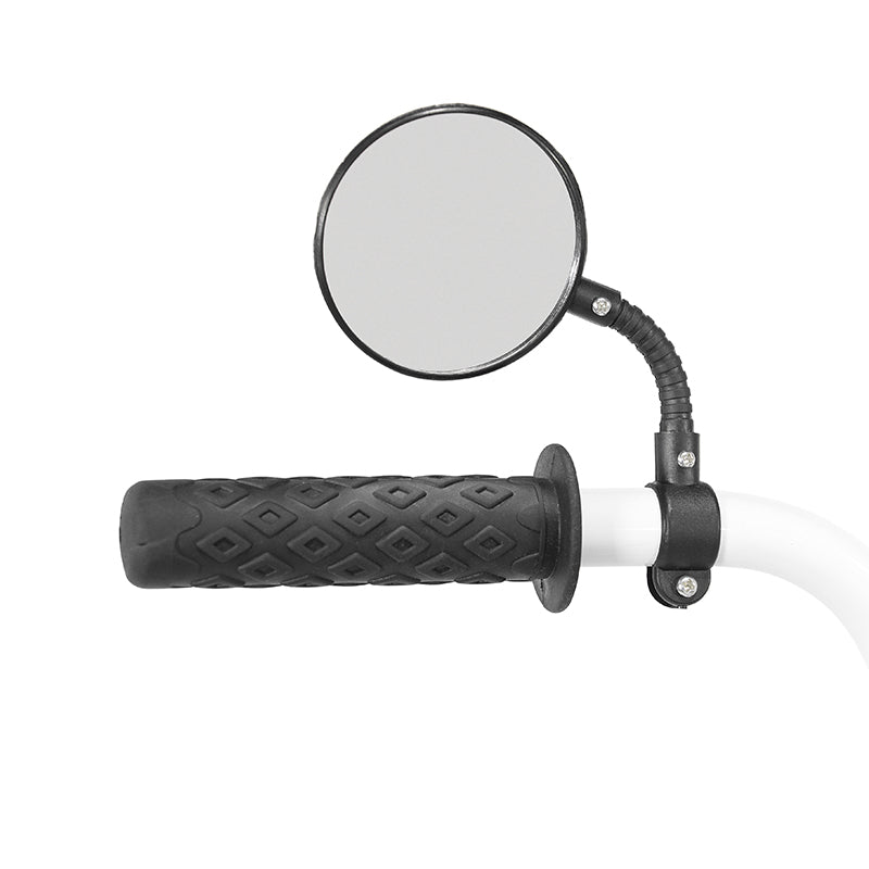 Black Adjustable Bicycle Mirror Installed on white handlebar