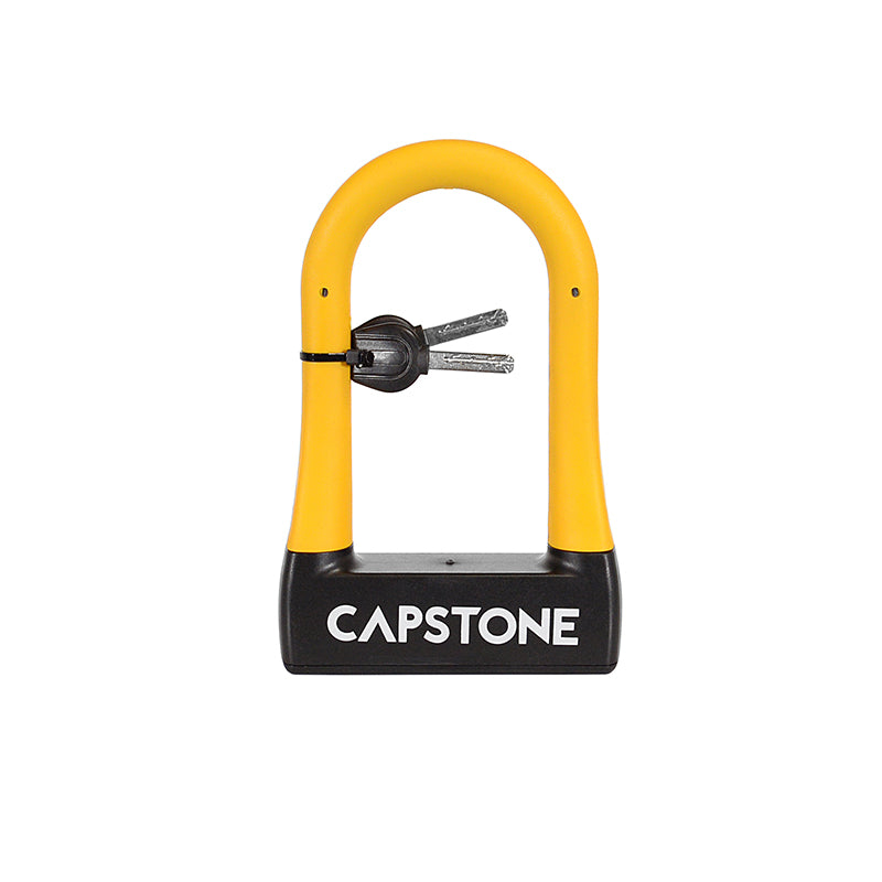 Compact U-Lock w/ Keys - Small Black lock with Yellow Accents - Small Capstone Logo