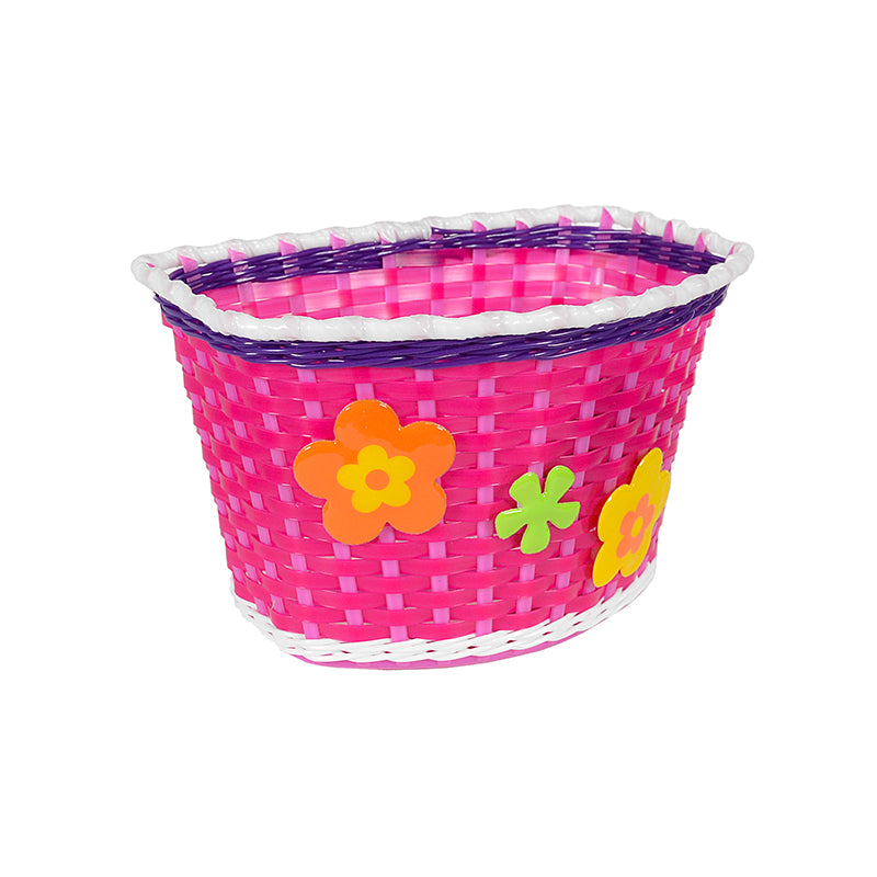 Woven pink basket with flowers