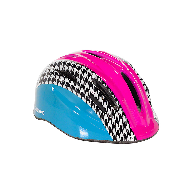 Youth Hounds-tooth helmet - Blue and Pink - Black and White