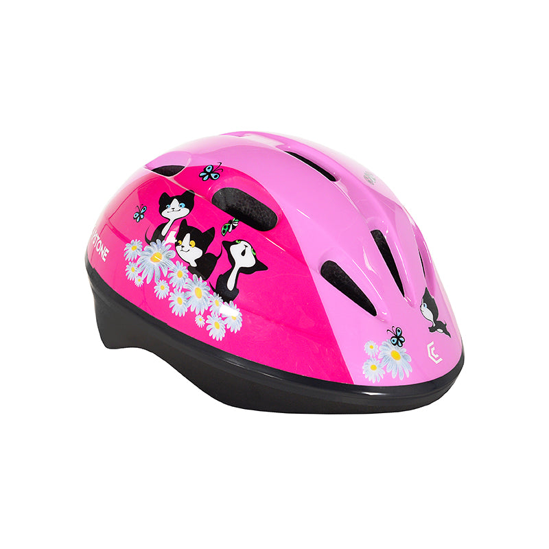 Toddler pink helmet with kittens and flowers design