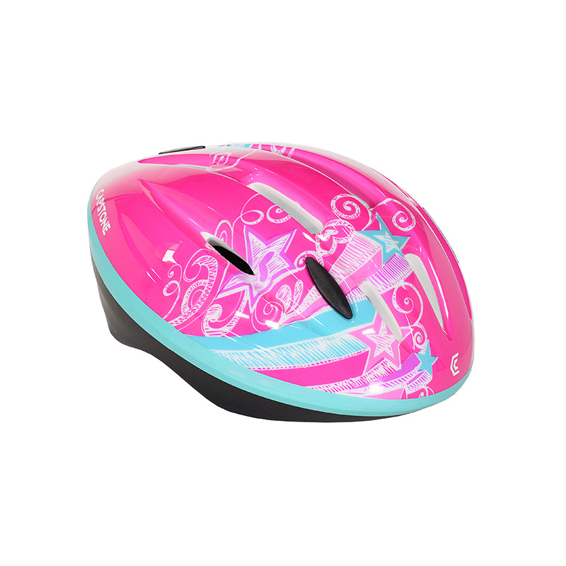 Child Shooting Star Helmet - Hot Pink with Bright Aqua accents - Sketchy white stars