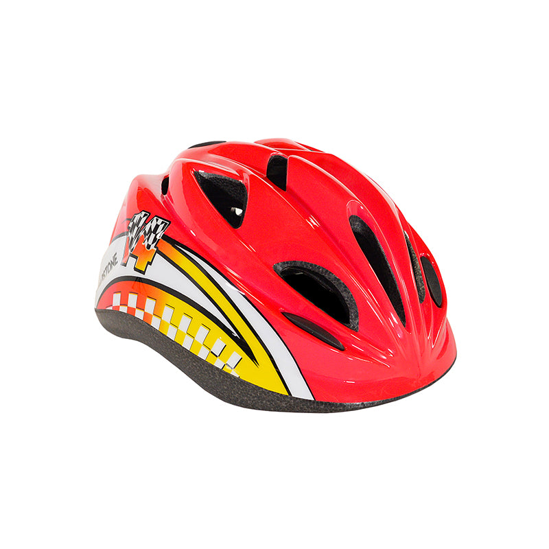 Child Raceway Helmet - Red with Yellow and White - 35 Racing Graphic with Racing Checkerboard Pattern