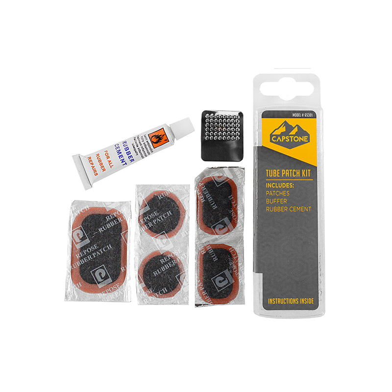 Tube Patch Kit - Includes 5 Universal Patches, Rubber Cement, & Buffer