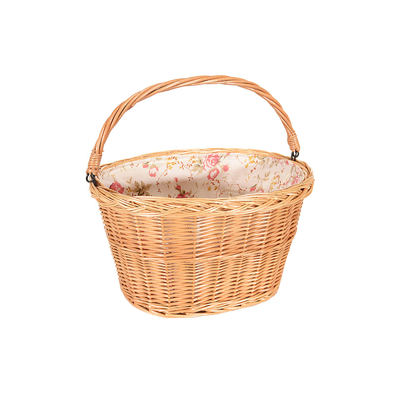Wicker basket with flowered liner interior