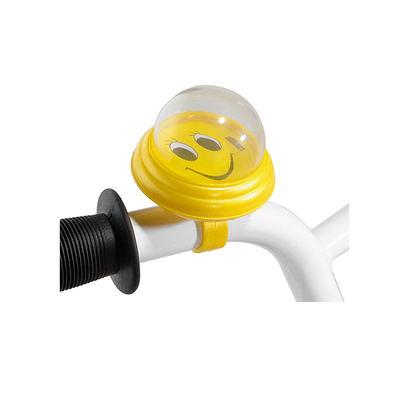 Yellow Bubble Smile Horn on White Handlebar